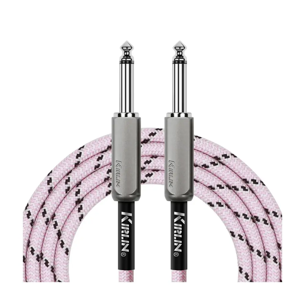 KIRLIN IWE-221BM 編織樂器導線 粉紅黑紋 22AWG 6.3mm 雙直頭