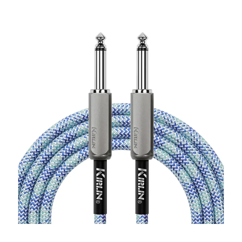 KIRLIN IWE-221BM 編織樂器導線 天空藍紋 22AWG 6.3mm 雙直頭