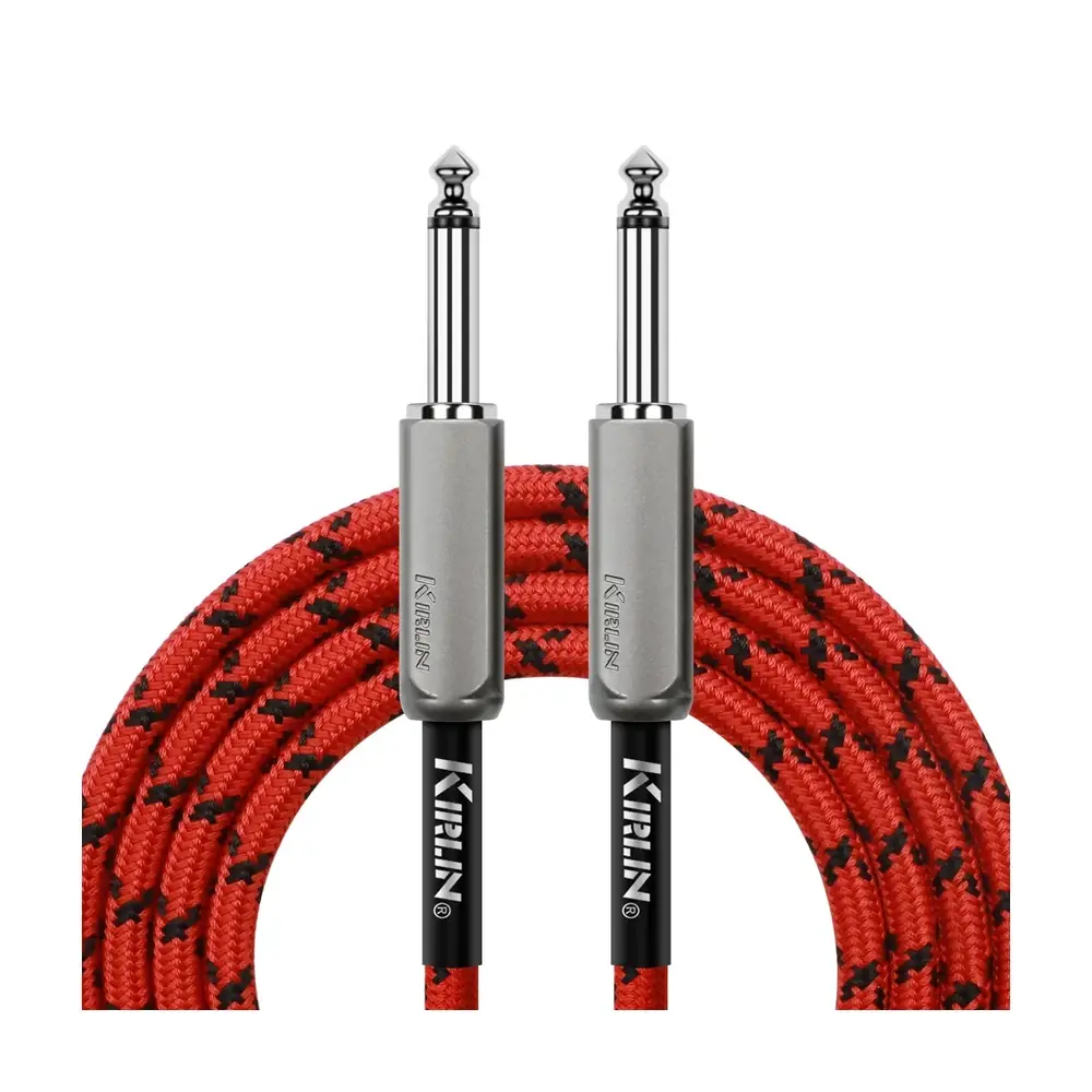 KIRLIN IWE-221BM 編織樂器導線 鮮紅黑紋 22AWG 6.3mm 雙直頭