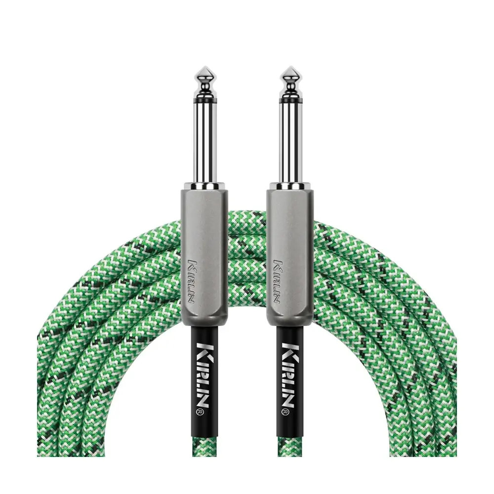 KIRLIN IWE-221BM 編織樂器導線 綠色黑紋 22AWG 6.3mm 雙直頭