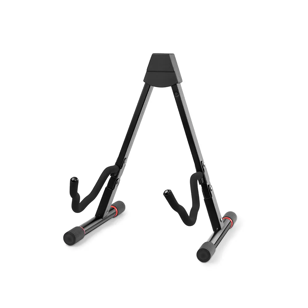 AWEDA AGS-20GF A型吉他架展開後的立體樣貌，黑色鋼管與泡棉護臂